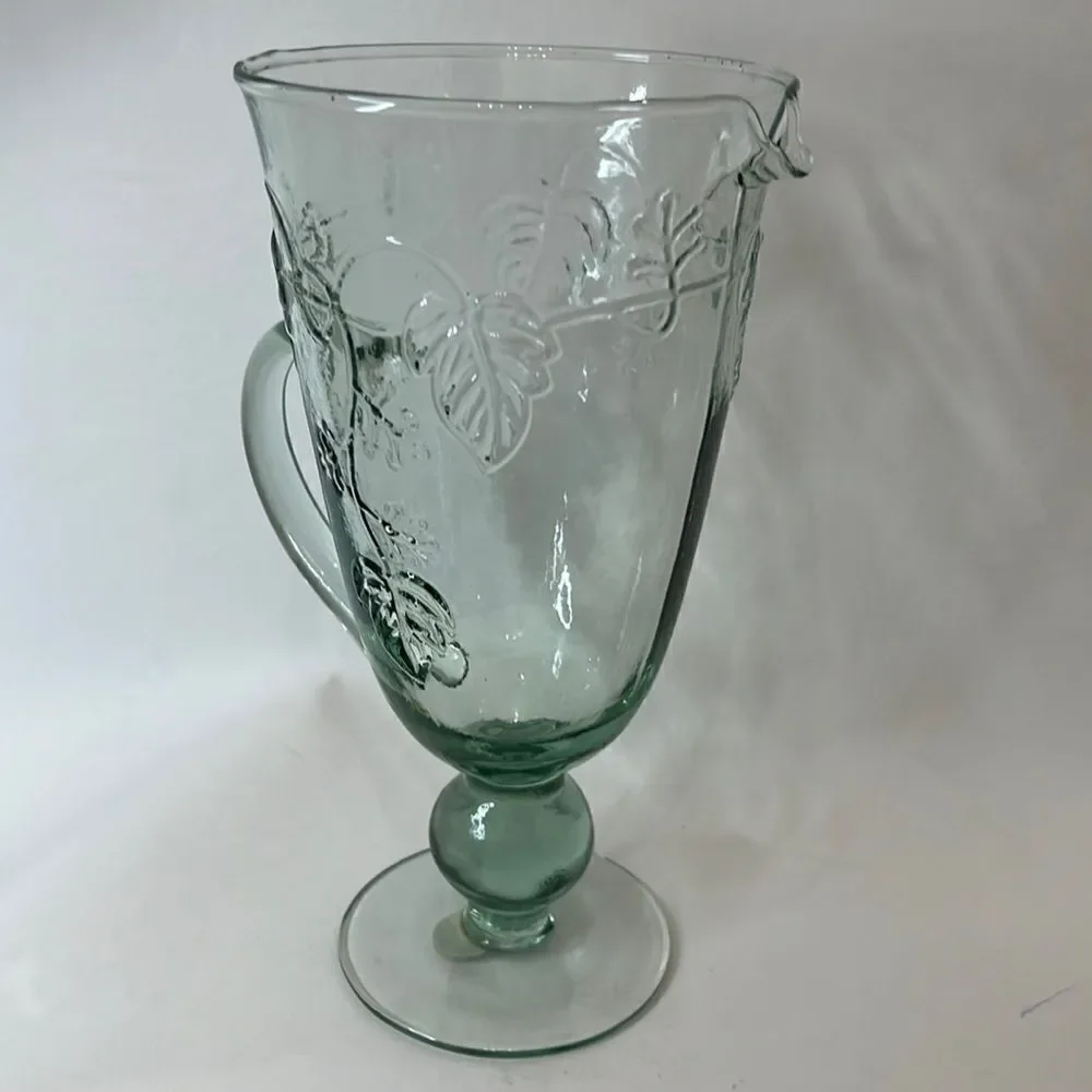 Glass Pitcher Spain Recycled Glass Handmade Pour Spout Ball Base 5 Cup 10.5 Tall